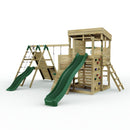Rebo 2 Tier XL Lookout Tower Playhouse with Single Swing and Monkey Bars plus Climbing Wall and Slides