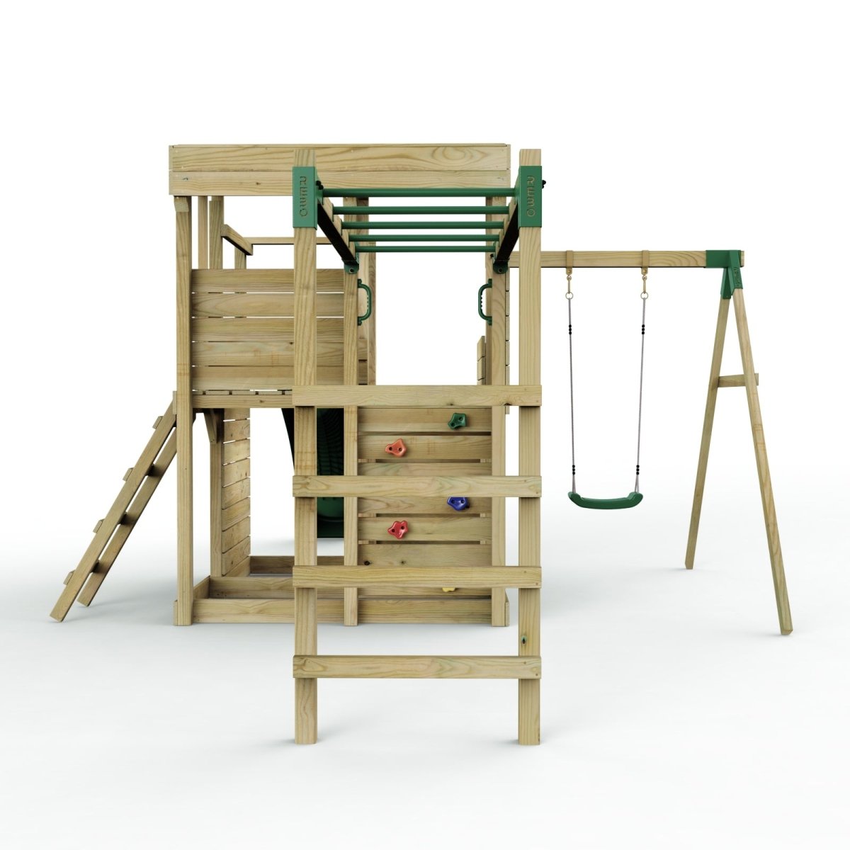 Rebo 2 Tier XL Lookout Tower Playhouse with Single Swing and Monkey Bars plus Slide