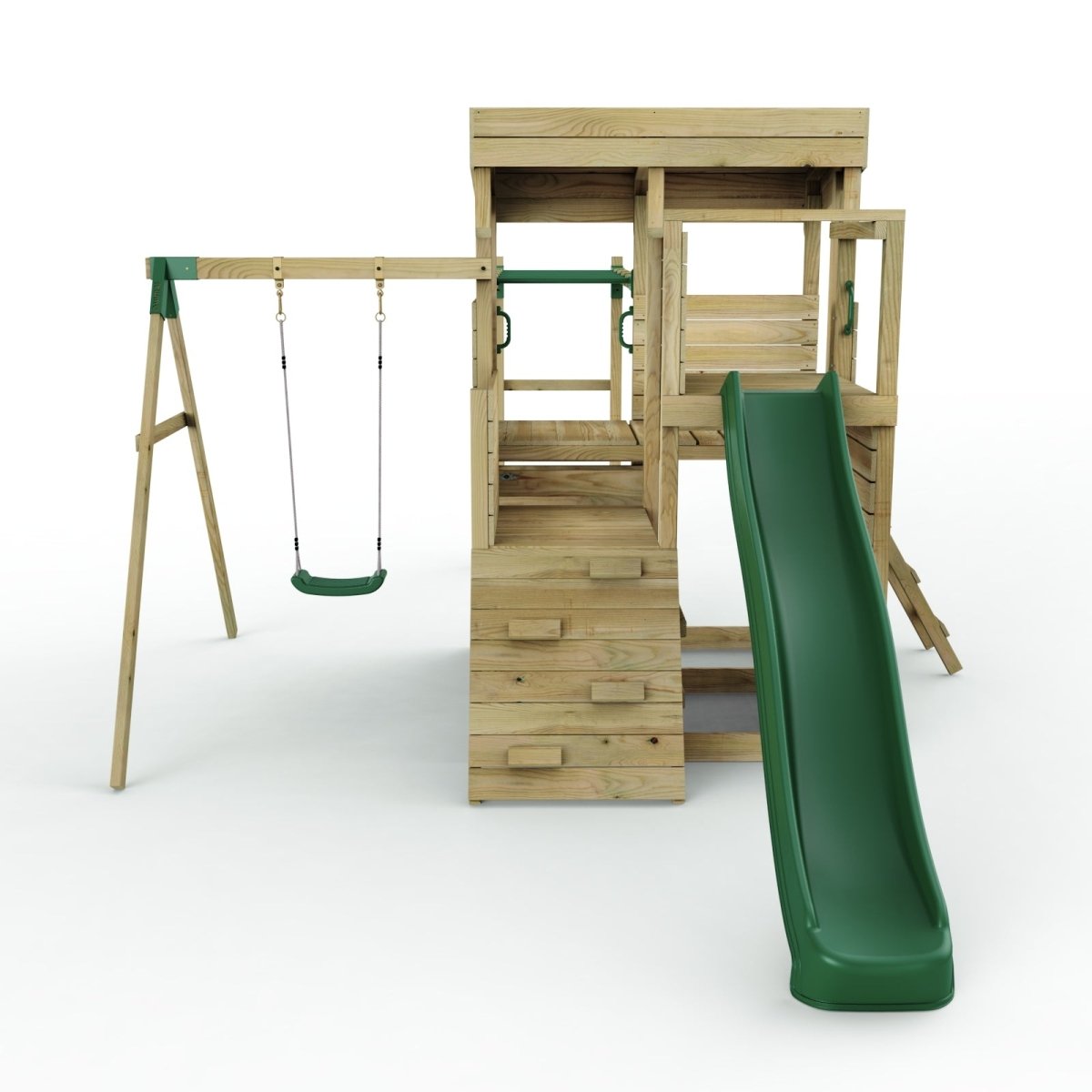 Rebo 2 Tier XL Lookout Tower Playhouse with Single Swing and Monkey Bars plus Slide