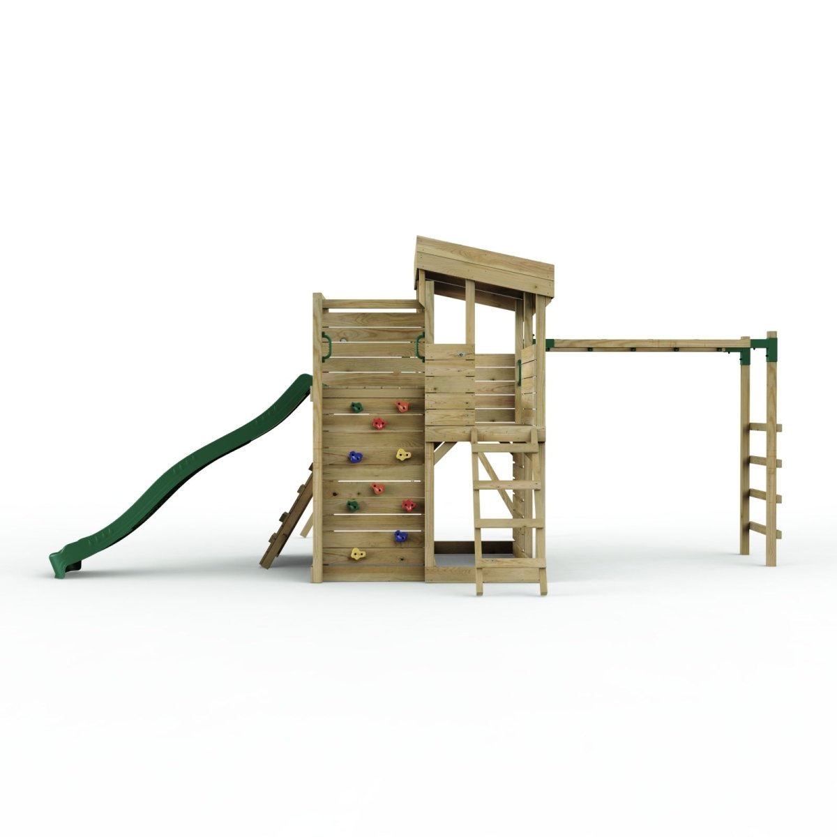 Rebo 2 Tier XL Lookout Tower Playhouse with Single Swing and Monkey Bars plus Slide