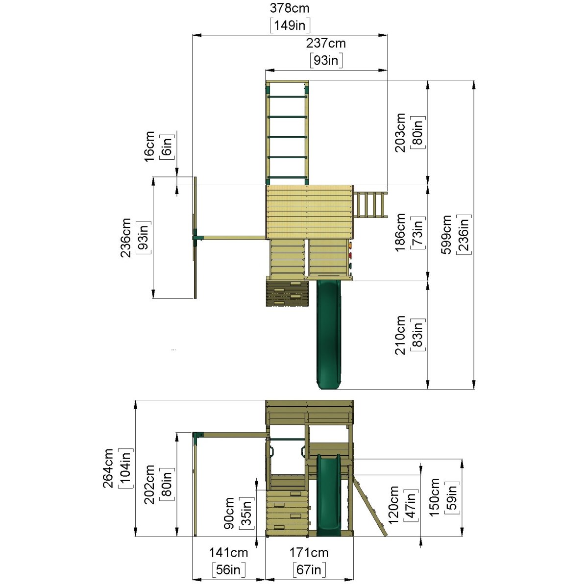 Rebo 2 Tier XL Lookout Tower Playhouse with Single Swing and Monkey Bars plus Slide