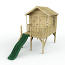 Rebo 5FT x 5FT Childrens Wooden Garden Playhouse on Deck with 6ft Slide - Nightingale Green