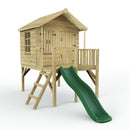 Rebo 5FT x 5FT Childrens Wooden Garden Playhouse on Deck with 6ft Slide - Nightingale Green