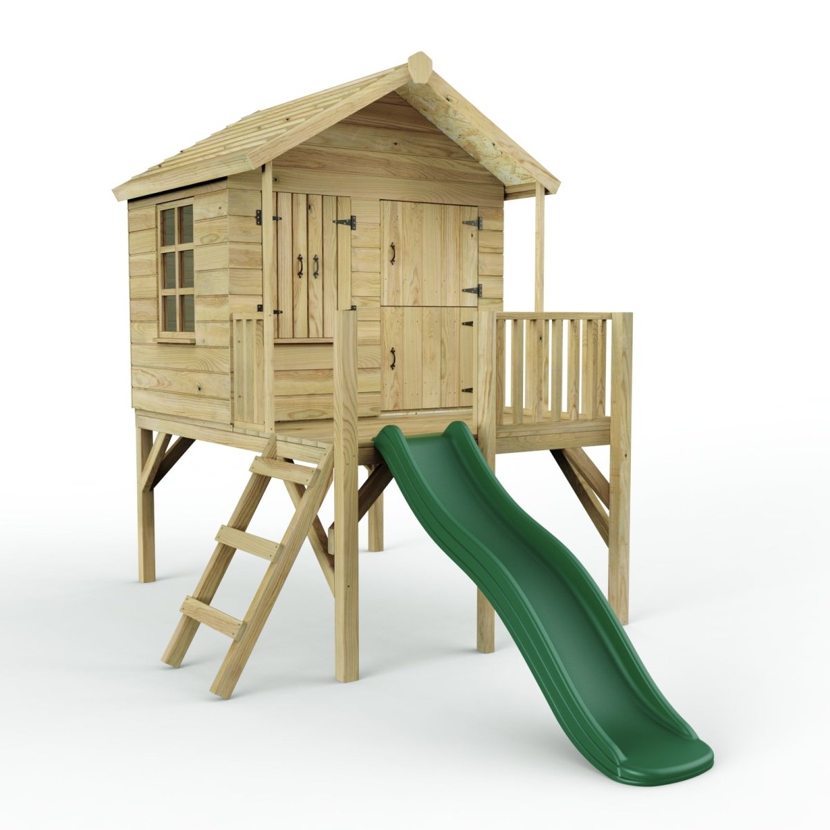 Rebo 5FT x 5FT Childrens Wooden Garden Playhouse on Deck with 6ft Slide - Nightingale Green