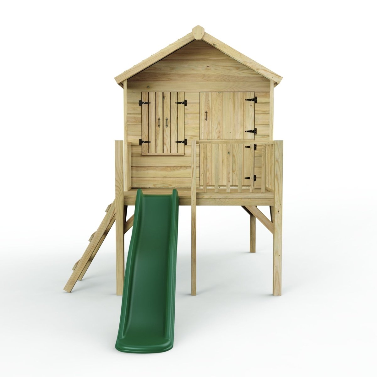 Rebo Nightingale Green 5ft Playhouse on Deck 6ft Slide