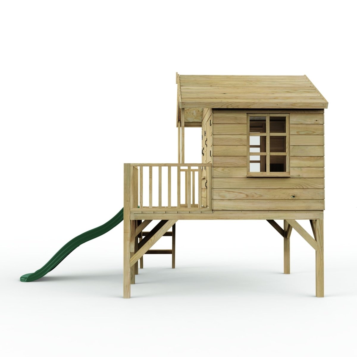 Rebo 5FT x 5FT Childrens Wooden Garden Playhouse on Deck with 6ft Slide - Nightingale Green
