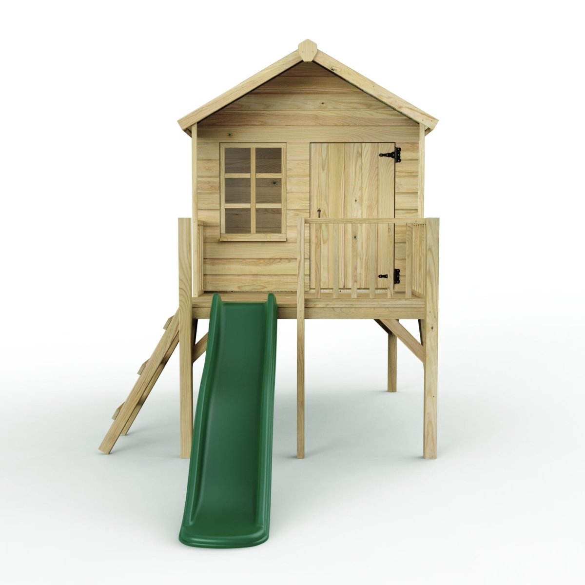 Rebo 5FT x 5FT Childrens Wooden Garden Playhouse on Deck with 6ft Slide - Pheasant Green