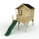 Rebo 5FT x 5FT Childrens Wooden Garden Playhouse on Deck with 6ft Slide - Pheasant Green