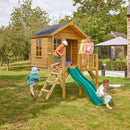 Rebo 5FT x 5FT Childrens Wooden Garden Playhouse on Deck with 6ft Slide - Pheasant Green