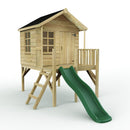 Rebo 5FT x 5FT Childrens Wooden Garden Playhouse on Deck with 6ft Slide - Pheasant Green