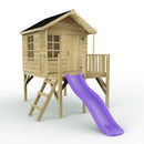 Rebo 5FT x 5FT Childrens Wooden Garden Playhouse on Deck with 6ft Slide - Pheasant Purple