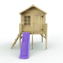 Rebo 5FT x 5FT Childrens Wooden Garden Playhouse on Deck with 6ft Slide - Pheasant Purple