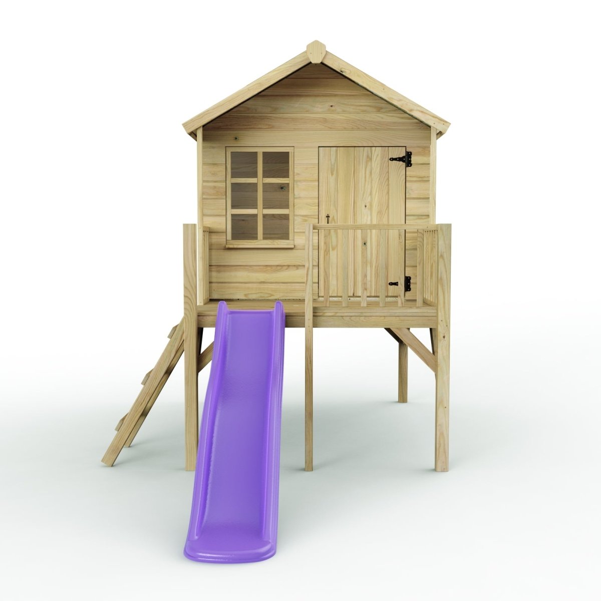 Rebo 5FT x 5FT Childrens Wooden Garden Playhouse on Deck with 6ft Slide - Pheasant Purple