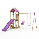 Rebo Adventure Wooden Climbing Frame, Swing Set and Slide - Rainier Pink