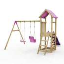 Rebo Adventure Wooden Climbing Frame, Swing Set and Slide - Rainier Pink