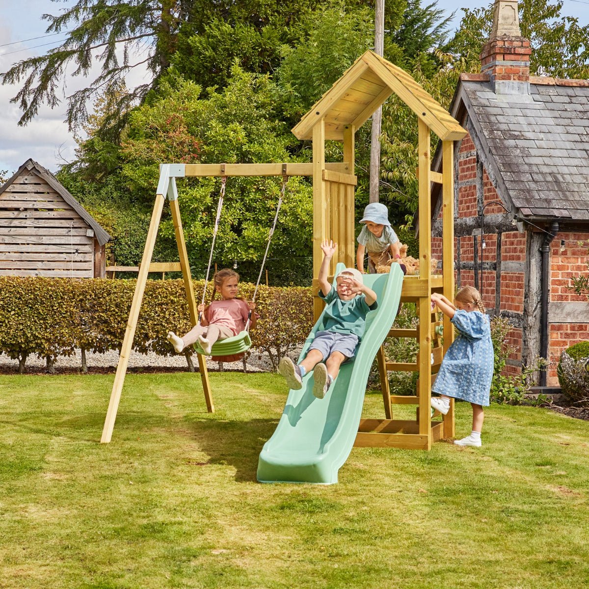 Rebo Adventure Wooden Climbing Frame, Swing Set and Slide - Rushmore