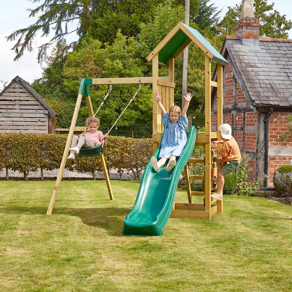 Rebo Adventure Wooden Climbing Frame, Swing Set and Slide - Rushmore