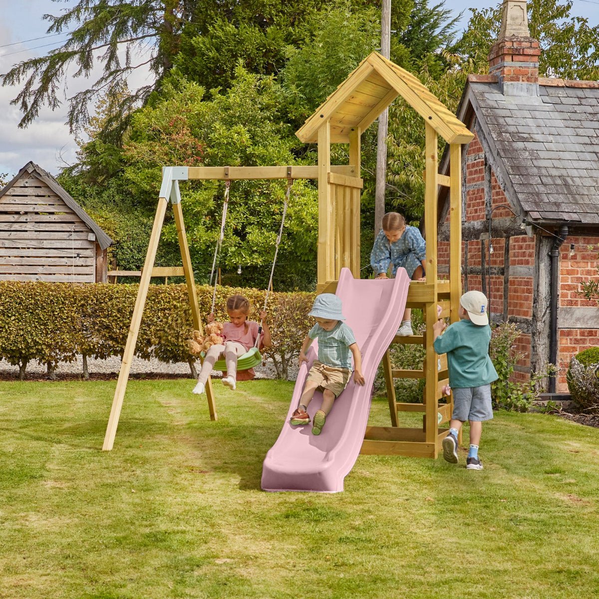Rebo Adventure Wooden Climbing Frame, Swing Set and Slide - Rushmore
