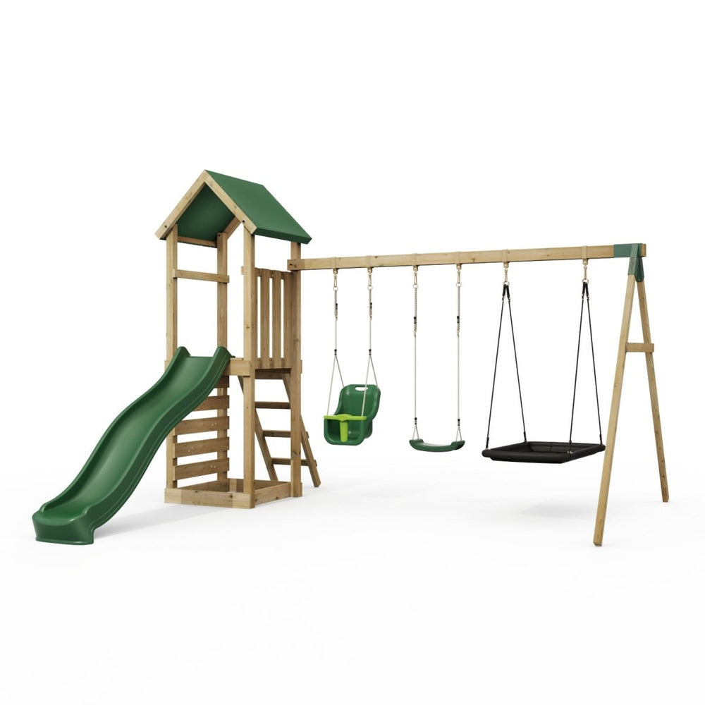 Rebo Adventure Wooden Climbing Frame, Swing Set and Slide - Snowdon