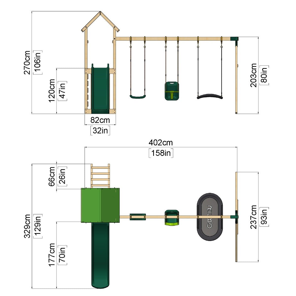 Rebo Adventure Wooden Climbing Frame, Swing Set and Slide - Snowdon
