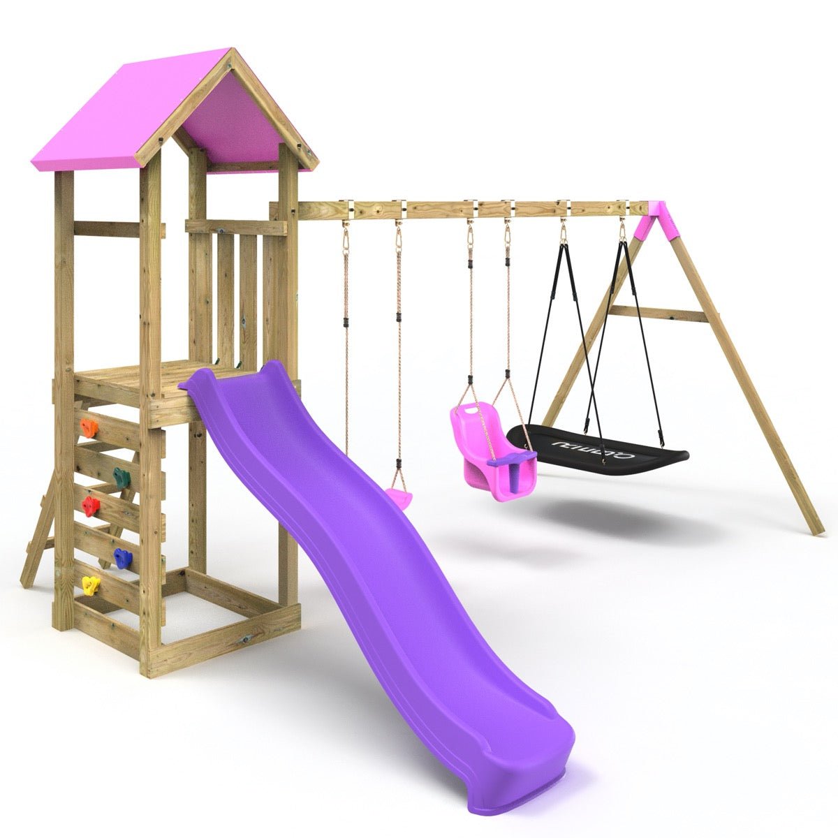 Rebo Adventure Wooden Climbing Frame, Swing Set and Slide - Snowdon