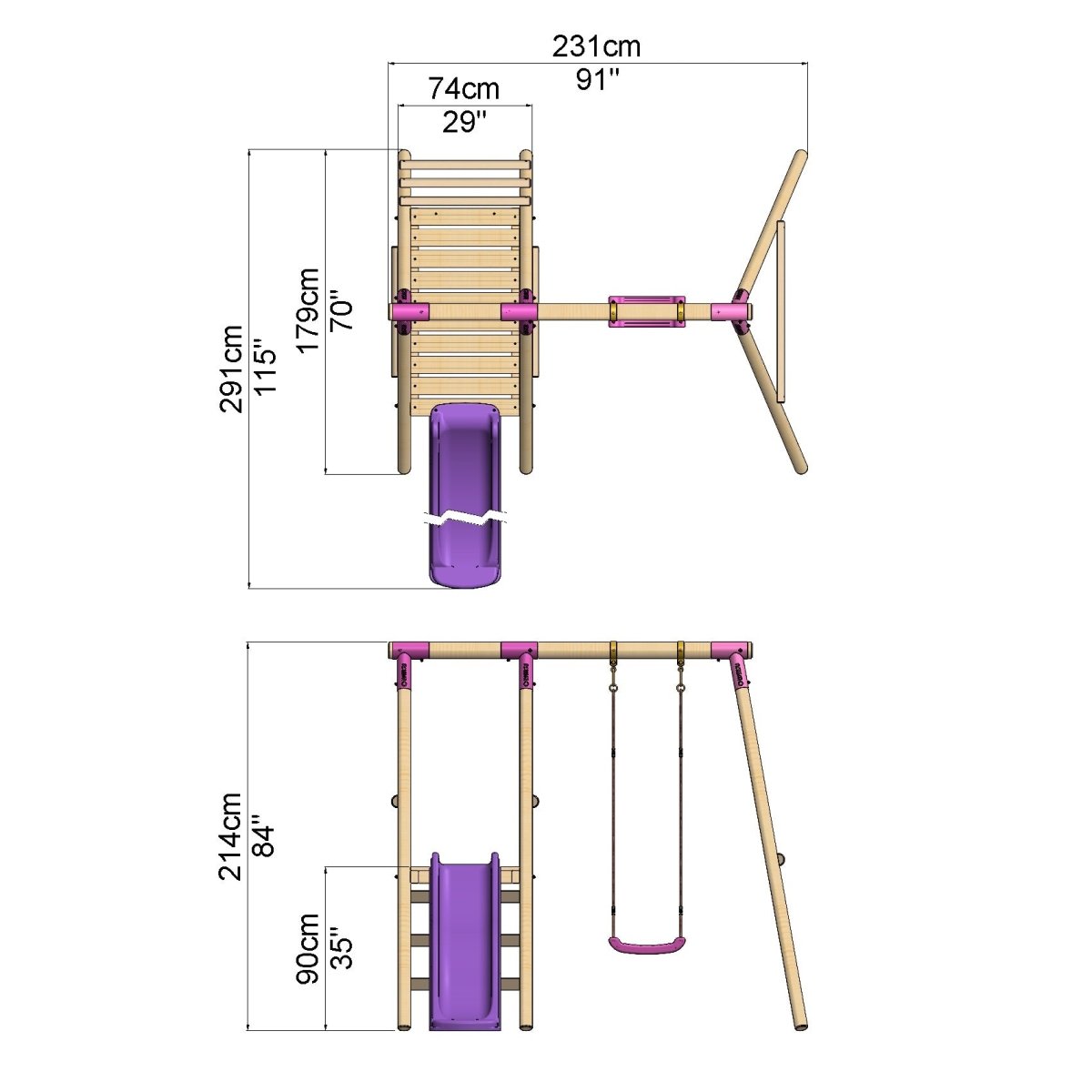 Rebo Single Swing Set with Slide - Apollo Purple