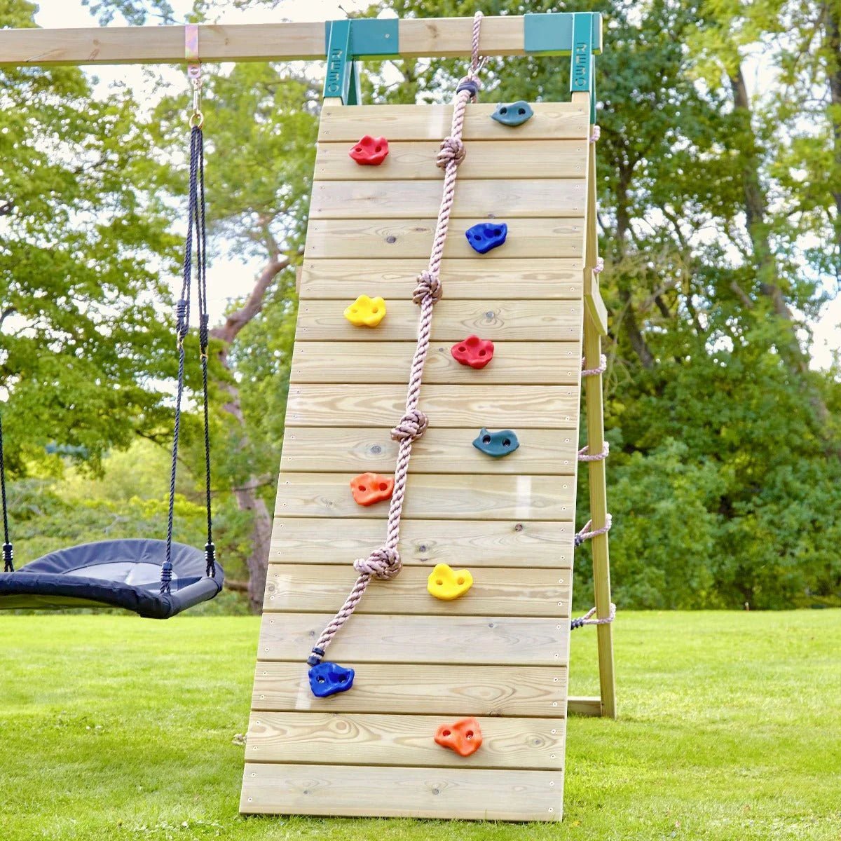 Rebo Climbing Frame with Double Swing and Slide plus Climbing Wall and ...
