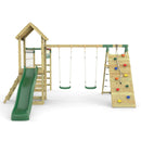 Rebo Climbing Frame with Double Swing and Slide plus Climbing Wall and Ninja Monkey Bars - Dolomite
