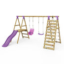 Rebo Double Swing Set with Climbing Wall and Slide - Moonstone Purple