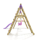 Rebo Double Swing Set with Climbing Wall and Slide - Moonstone Purple