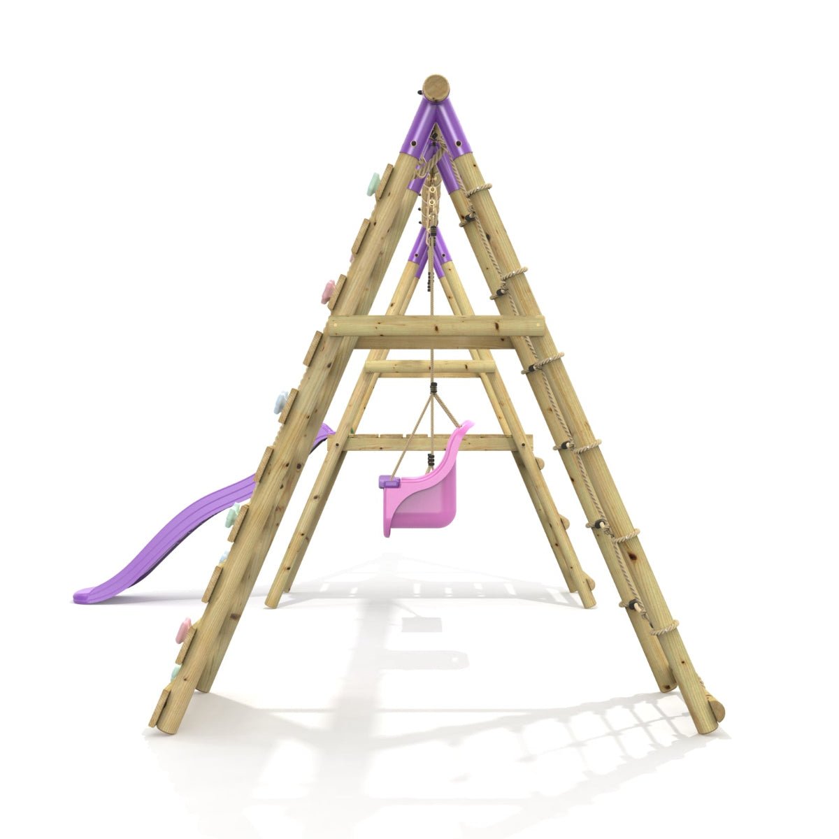 Rebo Double Swing Set with Climbing Wall and Slide - Moonstone Purple