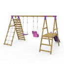 Rebo Double Swing Set with Climbing Wall and Slide - Moonstone Purple