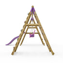 Rebo Double Swing Set with Climbing Wall and Slide - Moonstone Purple