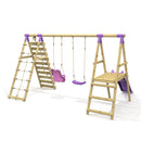 Rebo Double Swing Set with Climbing Wall and Slide - Moonstone Purple