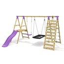 Rebo Double Swing Set with Climbing Wall and Slide - Quartz Purple