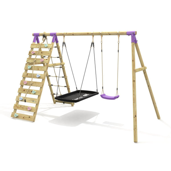 Rebo Double Swing Set with Climbing Wall - Sage Purple