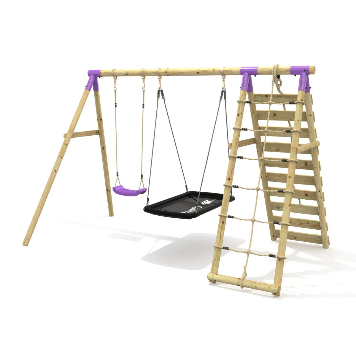 Rebo Double Swing Set with Climbing Wall - Sage Purple