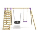 Rebo Double Swing Set with Climbing Wall - Sage Purple