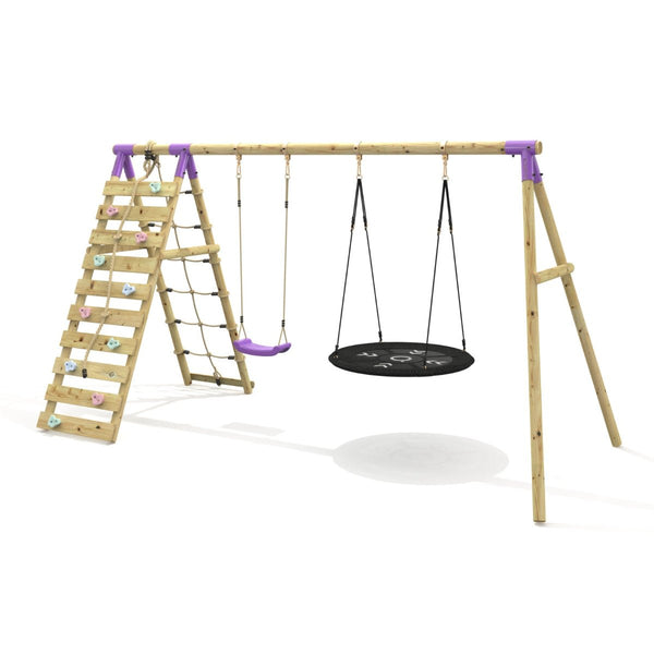 Rebo Double Swing Set with Climbing Wall - Vale Purple