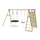 Rebo Double Swing Set with Climbing Wall - Vale Purple
