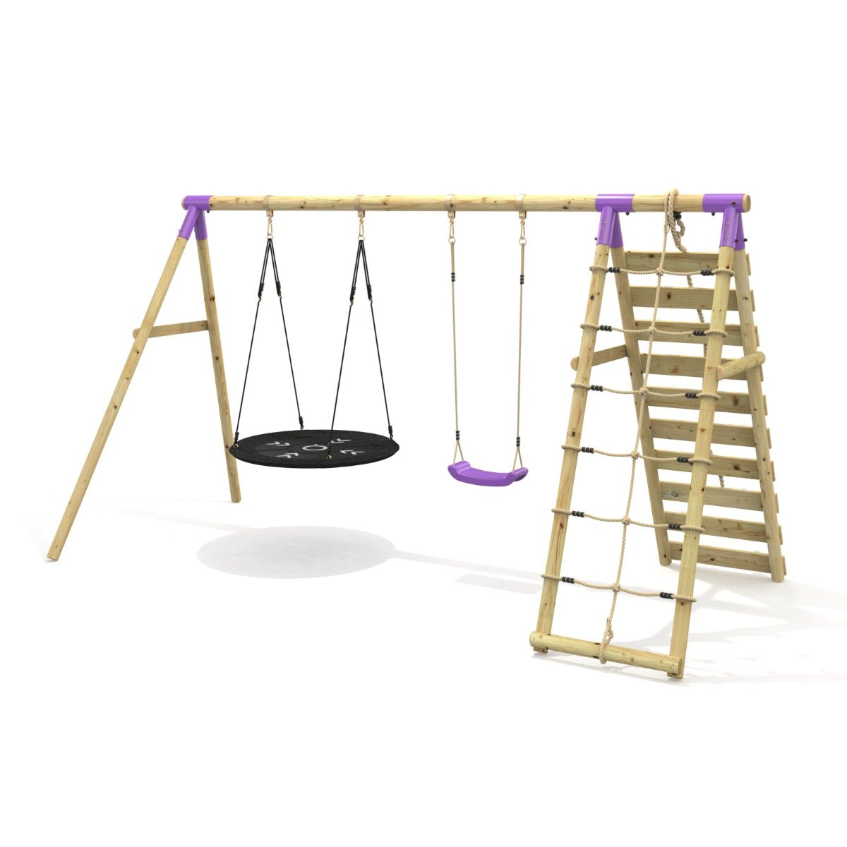 Rebo Double Swing Set with Climbing Wall - Vale Purple