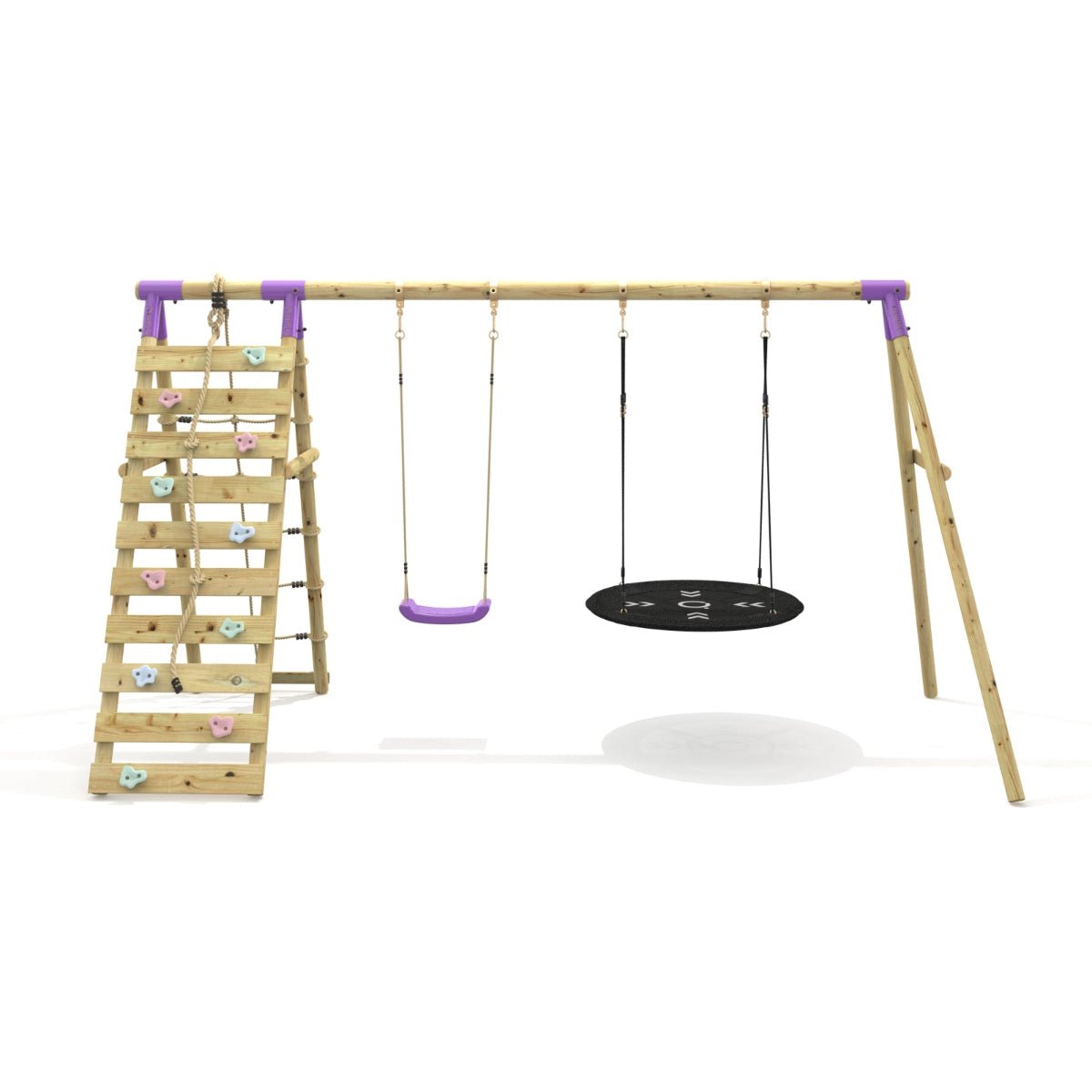 Rebo Double Swing Set with Climbing Wall - Vale Purple