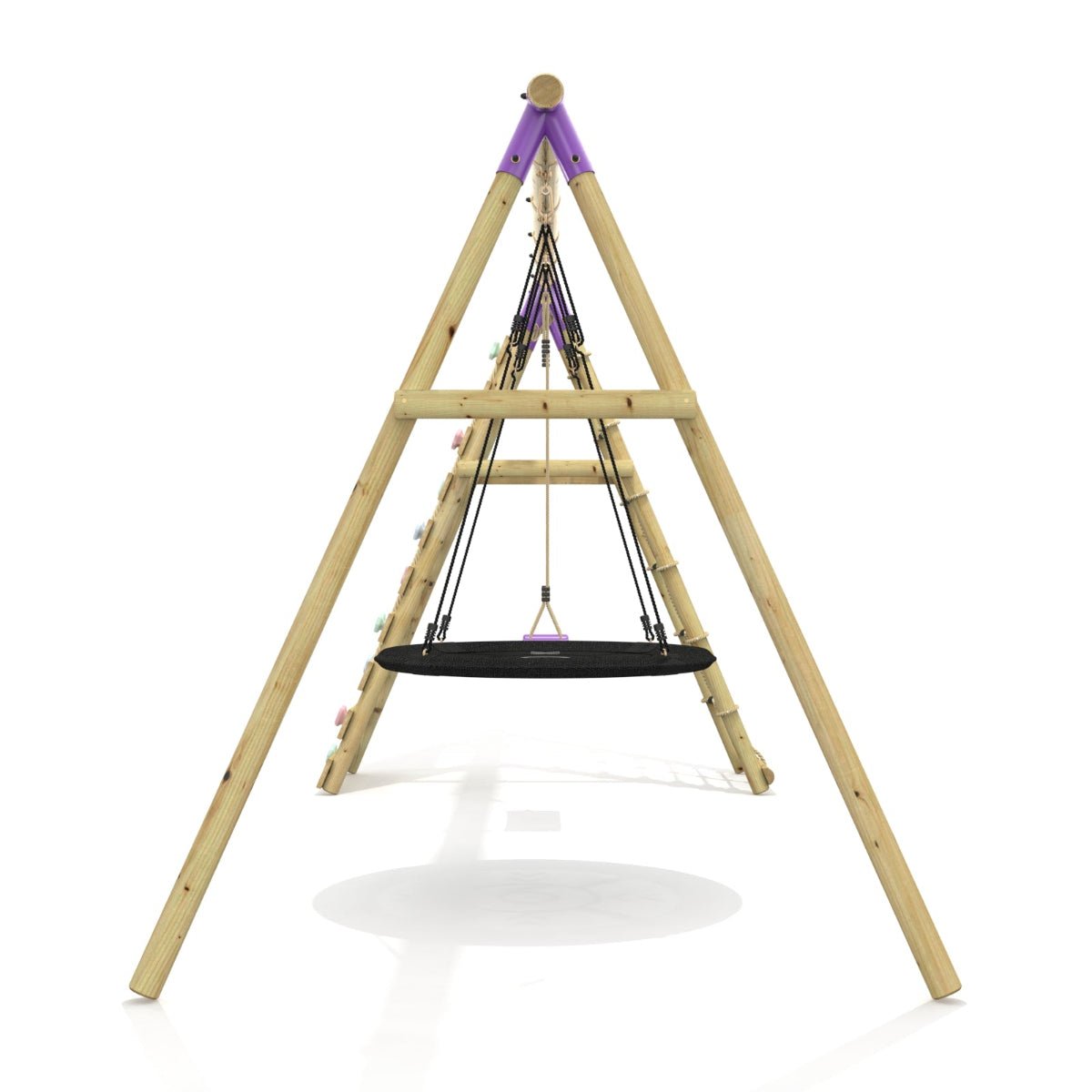 Rebo Double Swing Set with Climbing Wall - Vale Purple