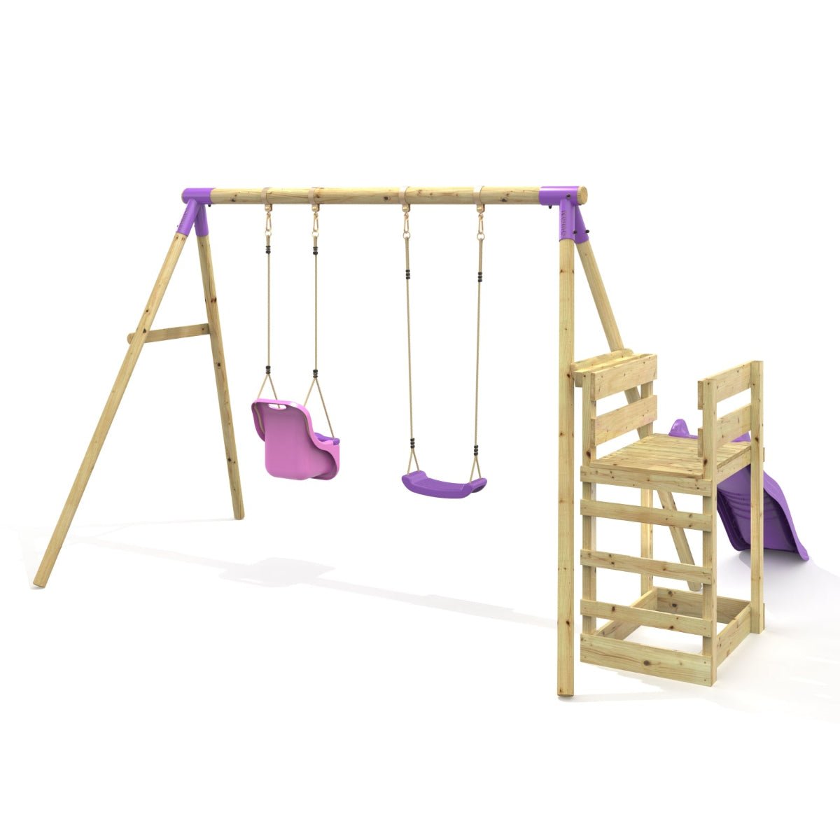 Rebo Double Swing Set with Slide - Luna Purple