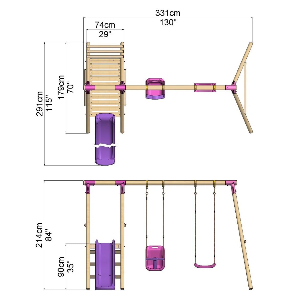 Rebo Double Swing Set with Slide - Odyssey Purple