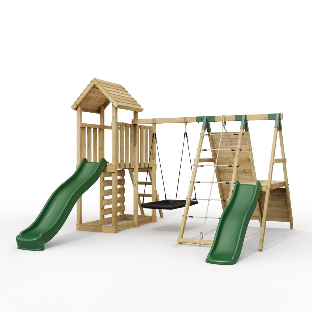 Rebo Extended Tower Wooden Climbing Frame with Swings & Slide - Crestone