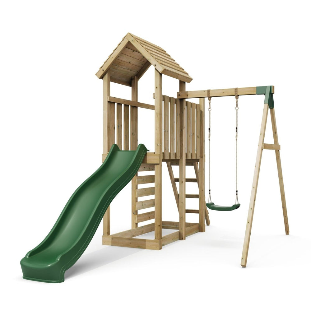 Rebo Extended Tower Wooden Climbing Frame with Swings & Slide - Rushmore