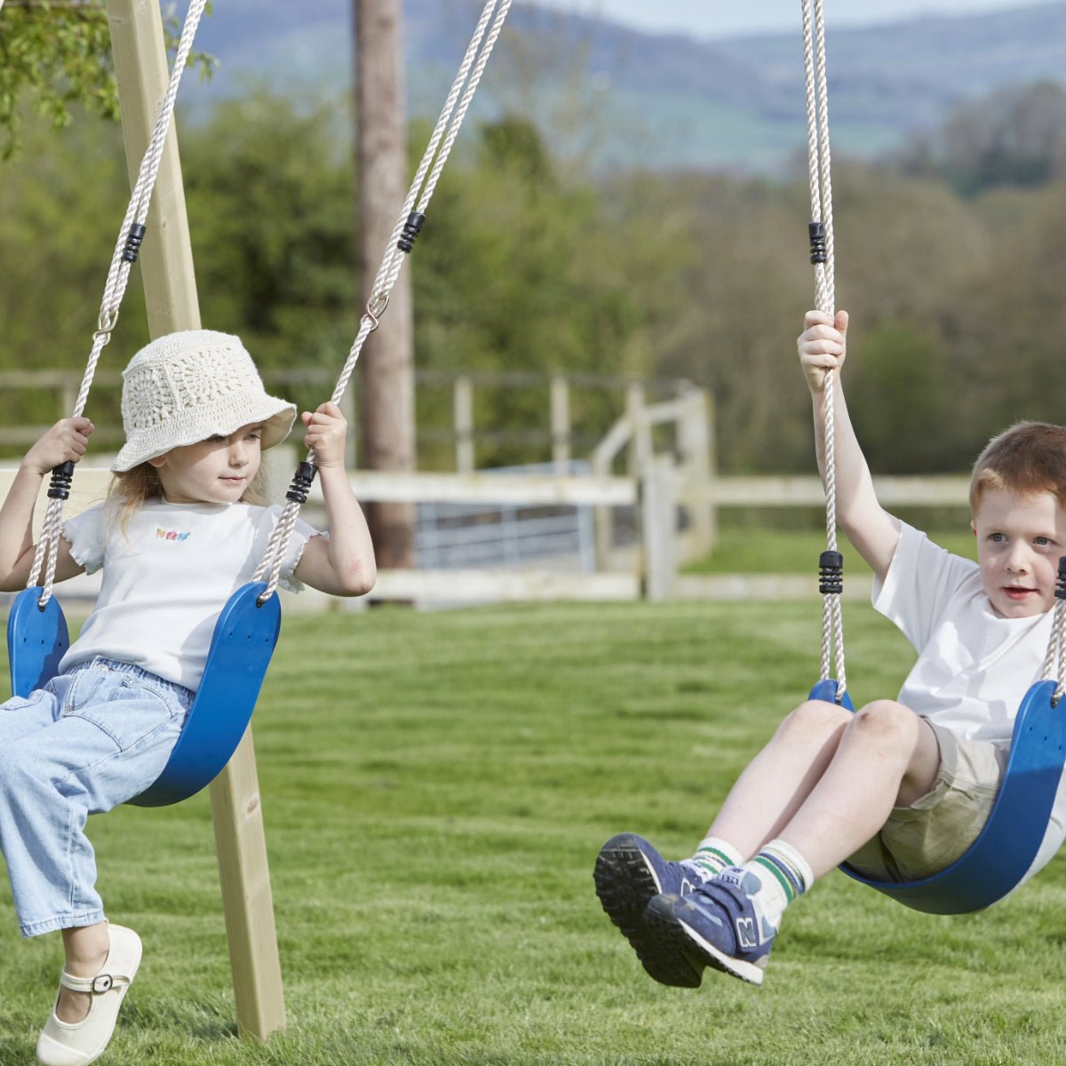Rebo Glide Wooden Double Swing Sets with Two Swing Seats – Tulip