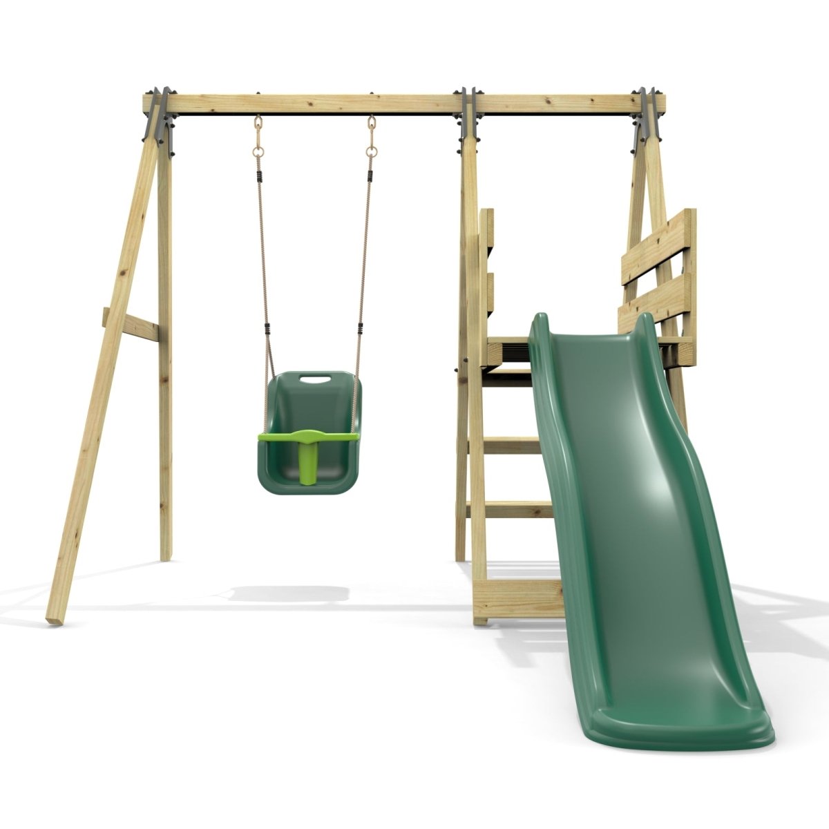 Rebo Glide Wooden Single Swing Sets with 6ft Slide and Swing Seat – Orchid