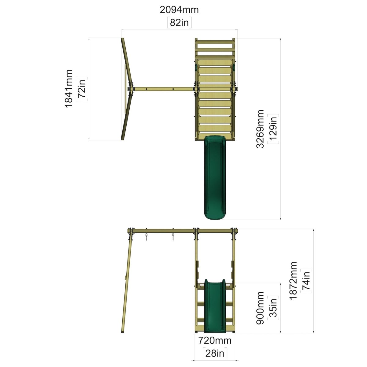 Rebo Glide Wooden Single Swing Sets with 6ft Slide and Swing Seat – Orchid